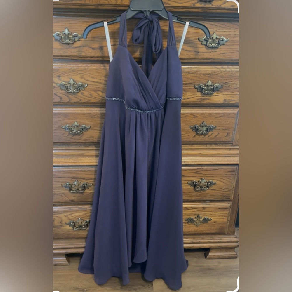 David's Bridal Plum High Low Dress
